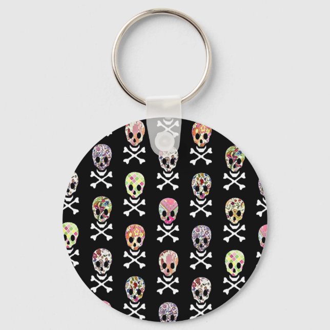 Mexican Day of Dead Skull Crossbones Key Ring (Front)