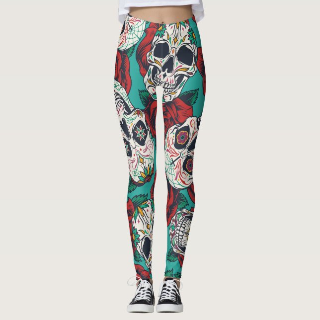 Mexican Day of Dead: Vintage Calaveras Leggings (Front)