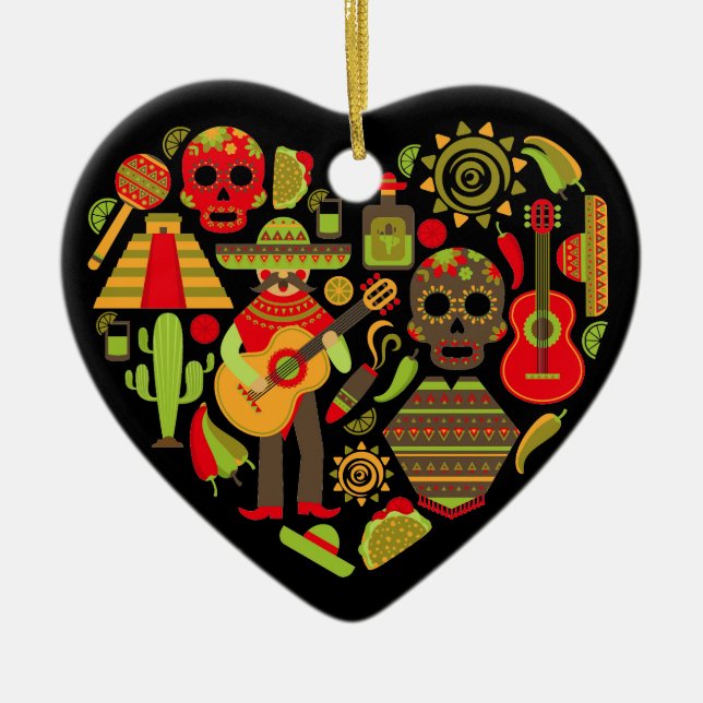 Mexican day of the dead Mexico Ceramic Tree Decoration (Front)