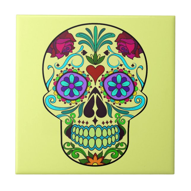Mexican Day of the Dead Skull Ceramic Tile 4 x 4 (Front)