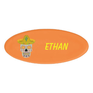 Mexican Day of the Dead Skull Custom Name Tag