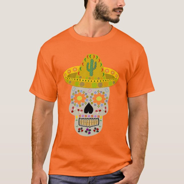 Mexican Day of the Dead Skull  T-Shirt (Front)