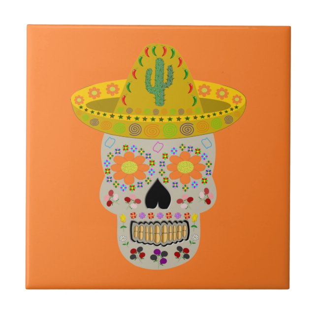 Mexican Day of the Dead Skull  Tile (Front)