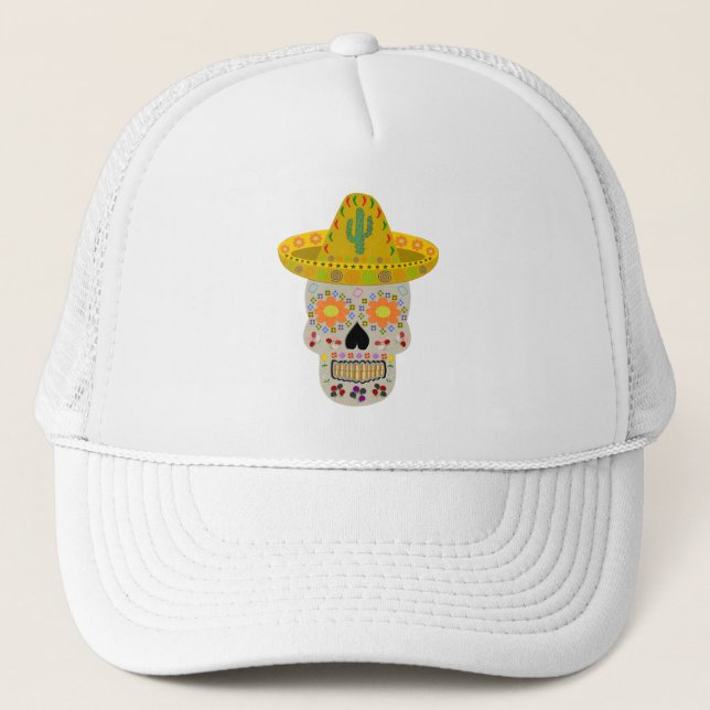 Mexican Day of the Dead Skull  Trucker Hat (Front)