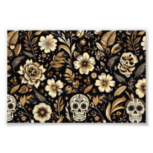 mexican dead and floral black art photo print
