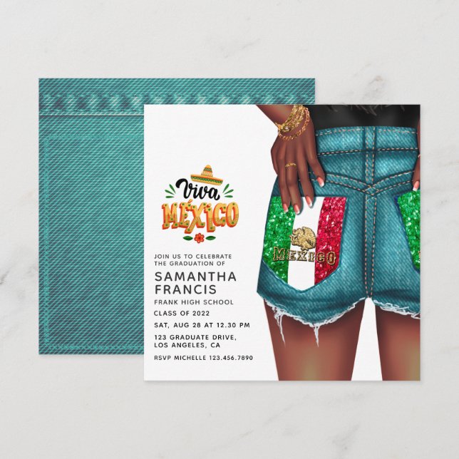Mexican Denim Girl Graduation Party Invitation (Front/Back)