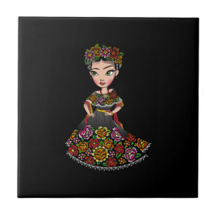 mexican doll with flowers tile