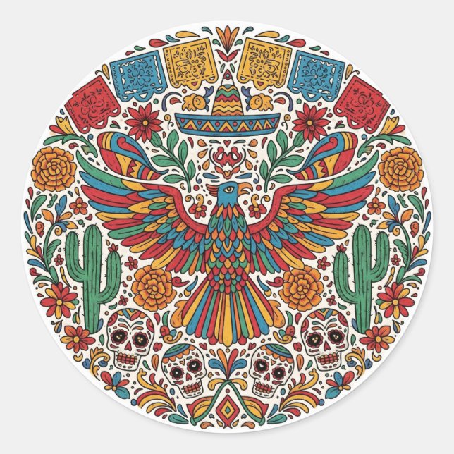 Mexican Eagle and Skulls  Magnet Classic Round Sticker (Front)