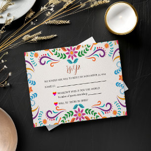 Mexican Elegant Colourful Floral Fiesta Wedding RSVP Card