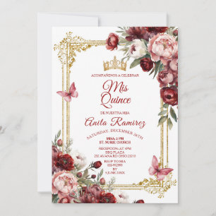 Mexican Elegant Red Roses Butterfly Quinceañera Invitation