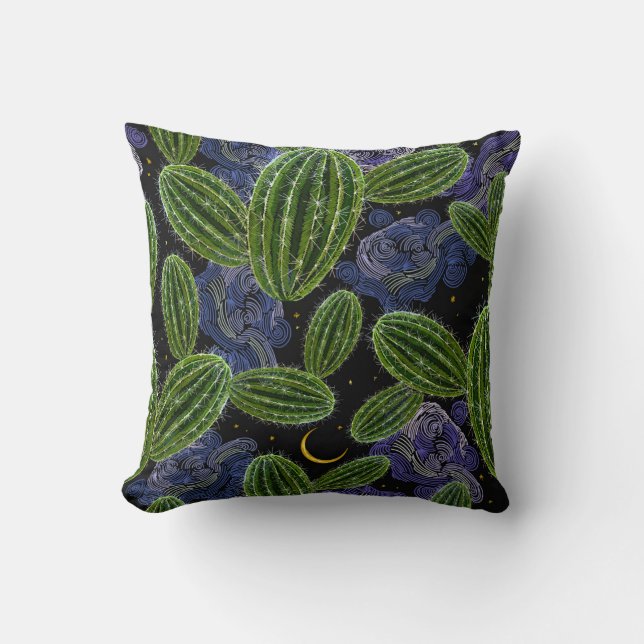 Mexican Embroidery: Cactus Night Seamless. Cushion (Front)