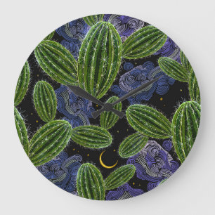 Mexican Embroidery: Cactus Night Seamless. Large Clock
