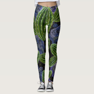 Mexican Embroidery: Cactus Night Seamless. Leggings