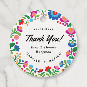 Mexican Embroidery Colourful Round Favour Tags