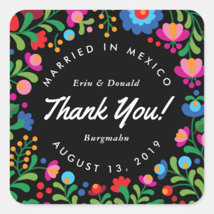 Mexican Embroidery Colourful Sticker on Black