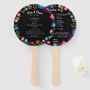 Mexican Embroidery Colourful Wedding Program Fan