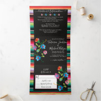 Mexican Embroidery Floral Rug Wedding Tri-Fold Inv
