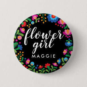 Mexican Embroidery Flower Girl Name 6 Cm Round Badge