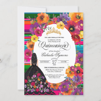 Mexican Embroidery Huipil Floral Dress Quinceanera Invitation