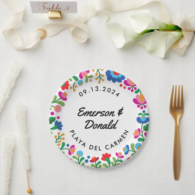 Mexican Embroidery Personalised Colourful Paper Plate (Wedding)