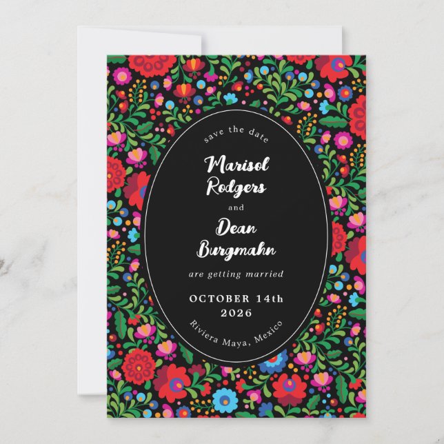 Mexican Embroidery Photo Save the Date (Front)