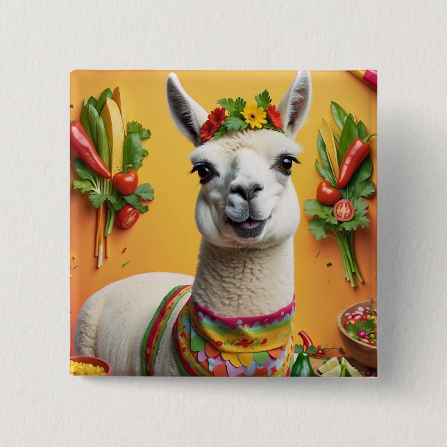 Mexican Feast Cute Llama  15 Cm Square Badge (Front)