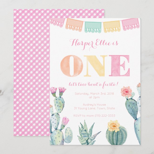 Mexican Fiesta 1st Birthday Party for Girl Invitation (Front/Back)