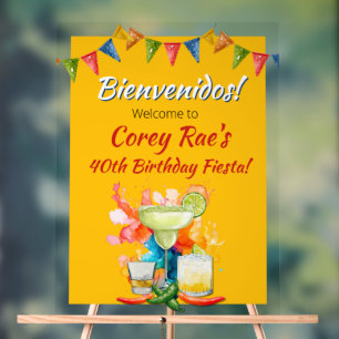 Mexican Fiesta 40th Birthday Bienvenidos Welcome Acrylic Sign