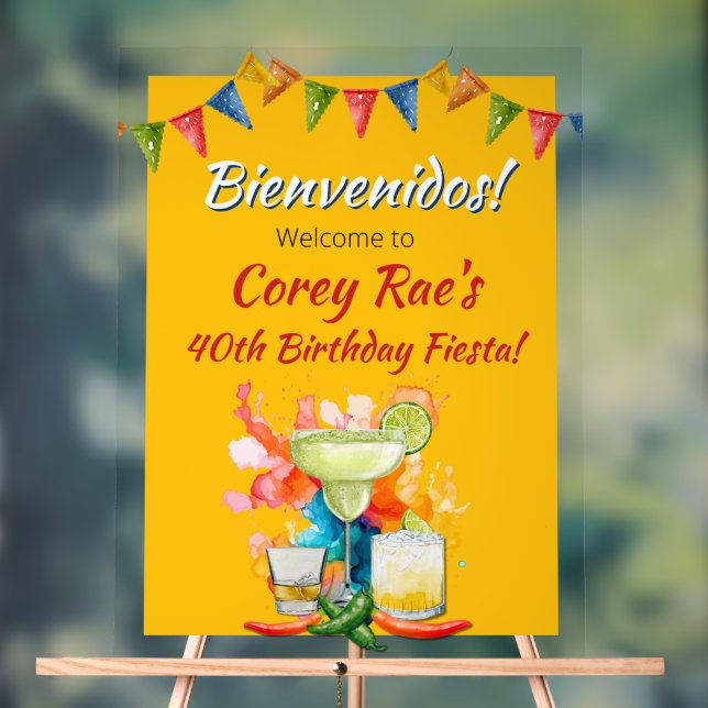 Mexican Fiesta 40th Birthday Bienvenidos Welcome Acrylic Sign (Neutral)