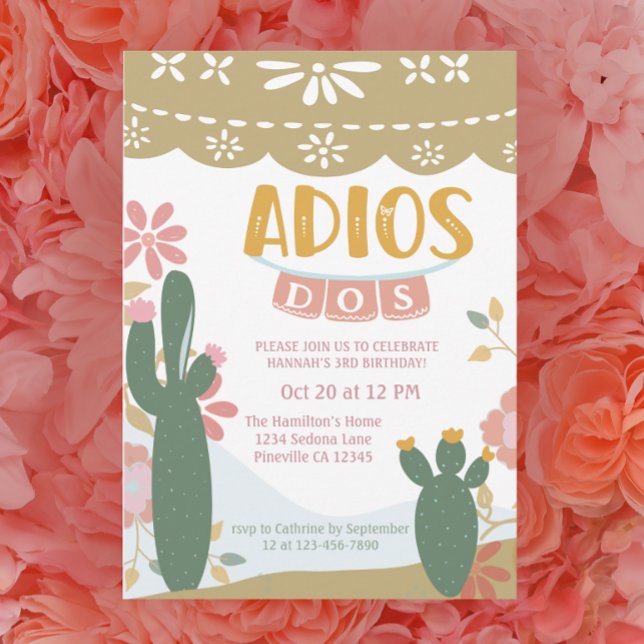 Mexican Fiesta Adios Dos Third Birthday Invitation (Creator Uploaded)