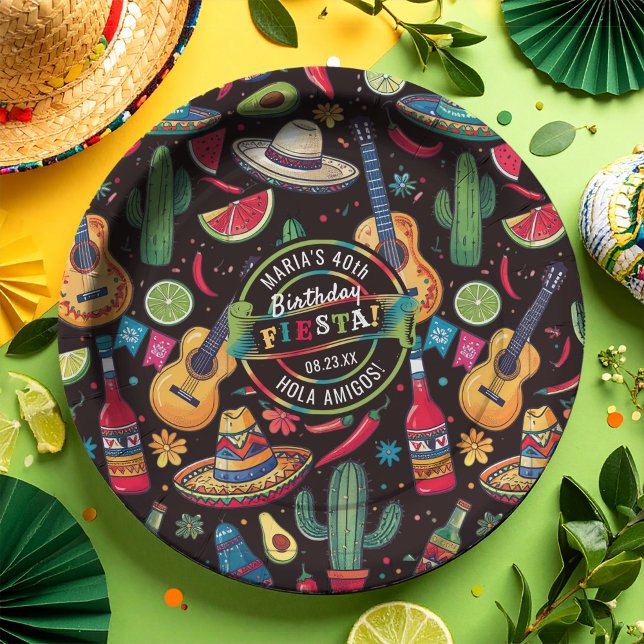 Mexican Fiesta Any Occasion Pattern Black ID1114 Paper Plate (Creator Uploaded)