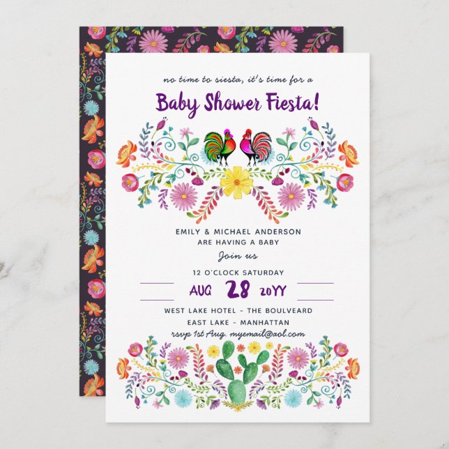 Mexican FIESTA Baby Shower Invitation Folk Art (Front/Back)