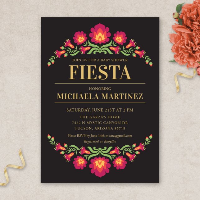 Mexican Fiesta Baby Shower Invitation, Red Floral Invitation (Red Floral Mexican Fiesta Baby Shower Invitation)