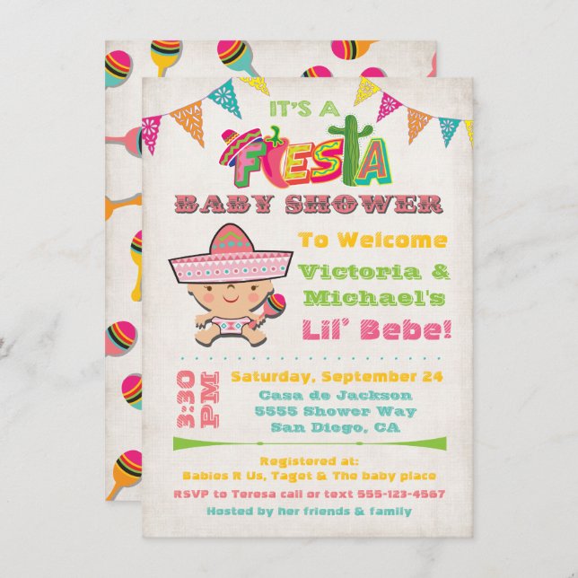 Mexican Fiesta Baby Shower Invitations (Front/Back)