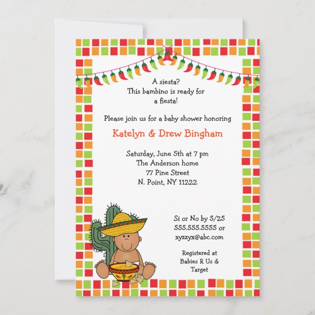 Mexican Fiesta Baby Shower Invite boy medium skin (Front)