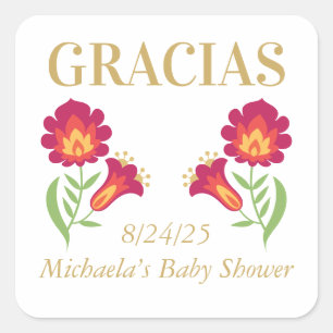 Mexican Fiesta Baby Shower Sticker, Red Floral Square Sticker