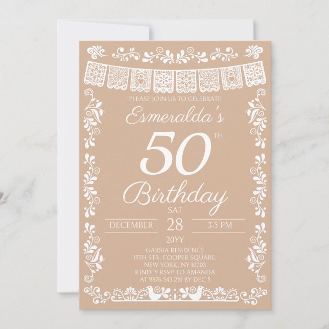 Mexican Fiesta Beige 50th Birthday Invitation (Front)
