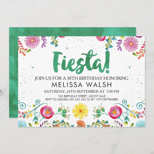 Mexican Fiesta Birthday Invitation (Front/Back)