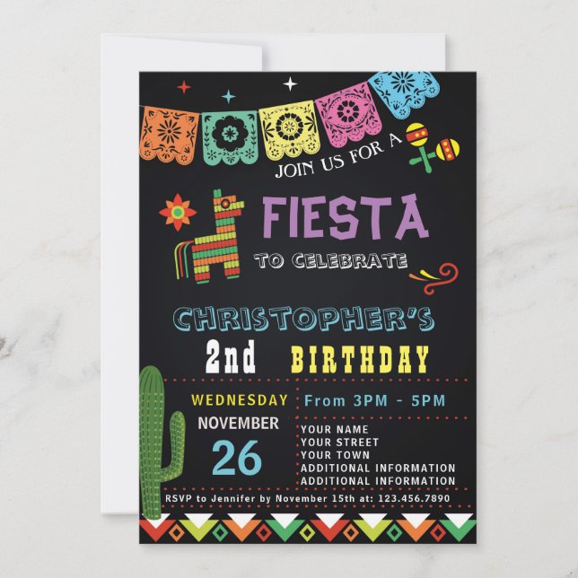 MEXICAN FIESTA BIRTHDAY INVITATION | FIESTA PARTY (Front)