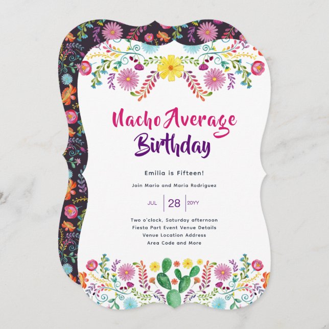 Mexican FIESTA Birthday Invitation Folk Art (Front/Back)