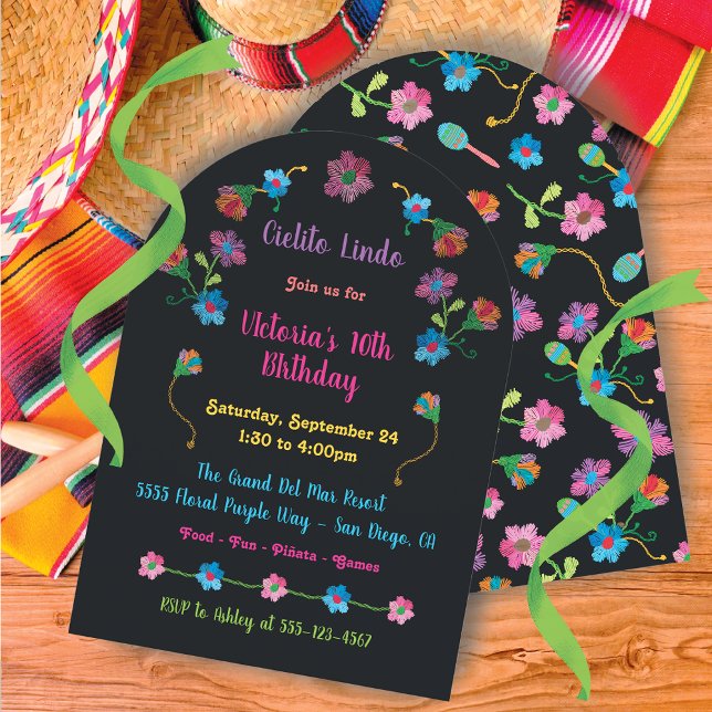 Mexican Fiesta Birthday Party embroidery arch Invitation (Creator Uploaded)