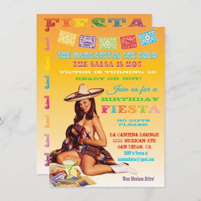 Mexican Fiesta Birthday Party Invitation (Front/Back)