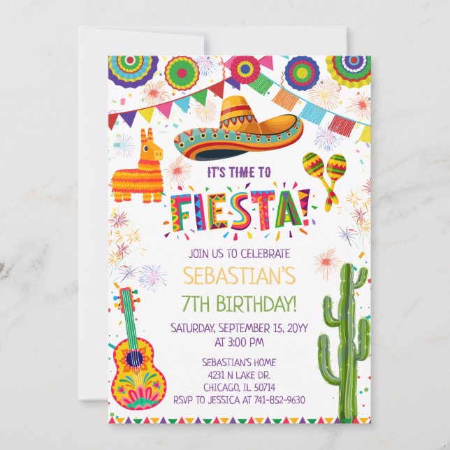Mexican Fiesta Birthday Party Invitation (Front)