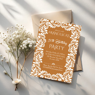 Mexican fiesta birthday party terracotta talavera  invitation