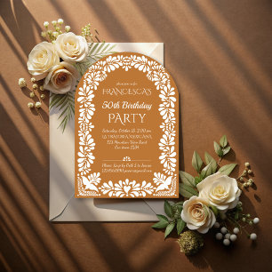 Mexican fiesta birthday party terracotta talavera  invitation