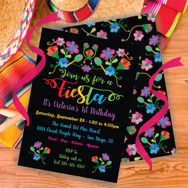 Mexican Fiesta Birthday Party with embroidery Invitation (Creator Uploaded)