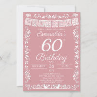 Mexican Fiesta Blush Pink 60th Birthday Invitation