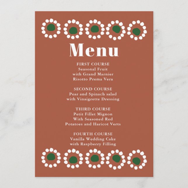 Mexican Fiesta Boho Barro Wedding Menu (Front)