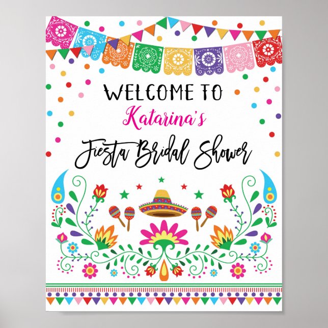 Mexican Fiesta Bridal Shower Confetti Welcome Sign (Front)