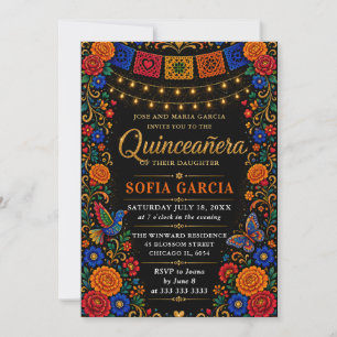 Mexican Fiesta Bright Floral Quinceanera Invitation